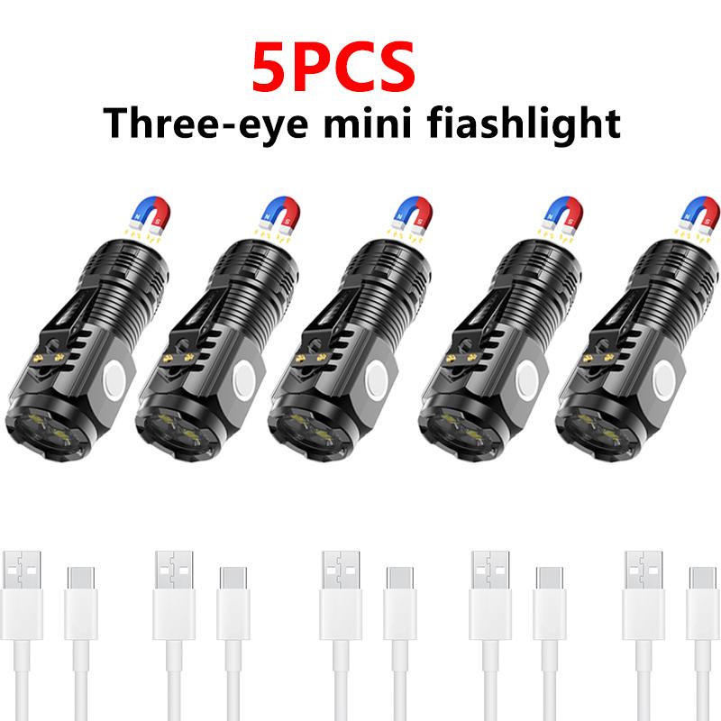 3LED Super Bright Flashlight Portable Mini Burst Flash Torch Rechargeable Outdoor Emergency Spotlight with Pen Clip Tail Magnet
