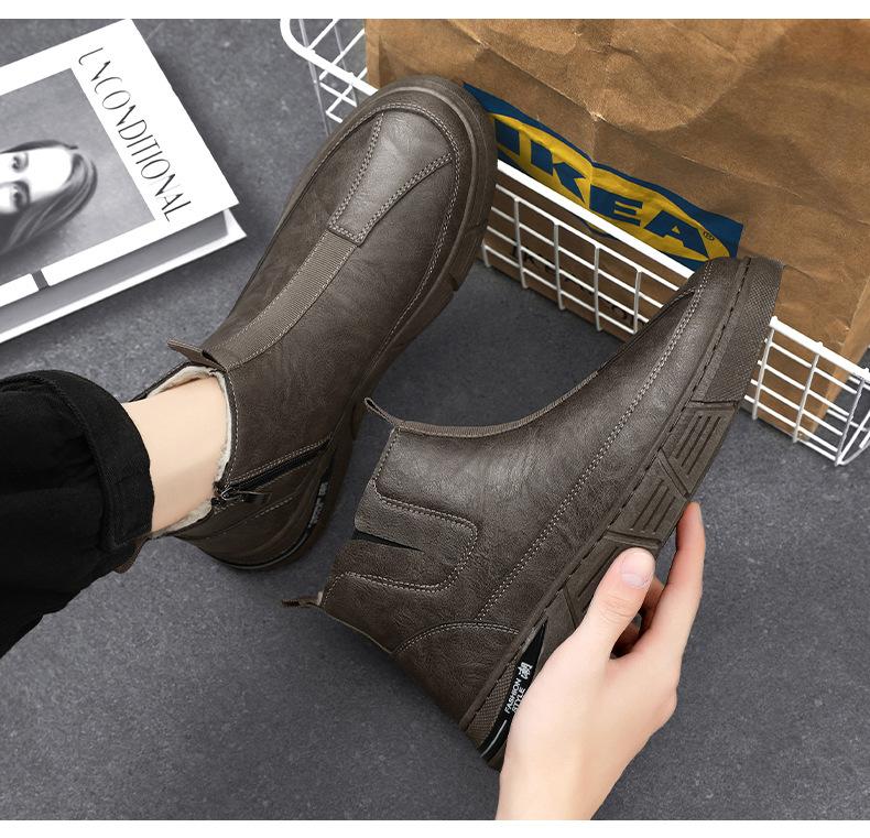 Fashion Winter Men's Short Cotton Boots Trendy Velvet Warm Men Snow Boots British High-top Men Shoes Tooling Fad Boot Boots Botas Hombre