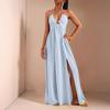 European and American Summer New Sexy V-neck Dress, Loose Holiday Style Split-ended Big Swing Dress for Women
