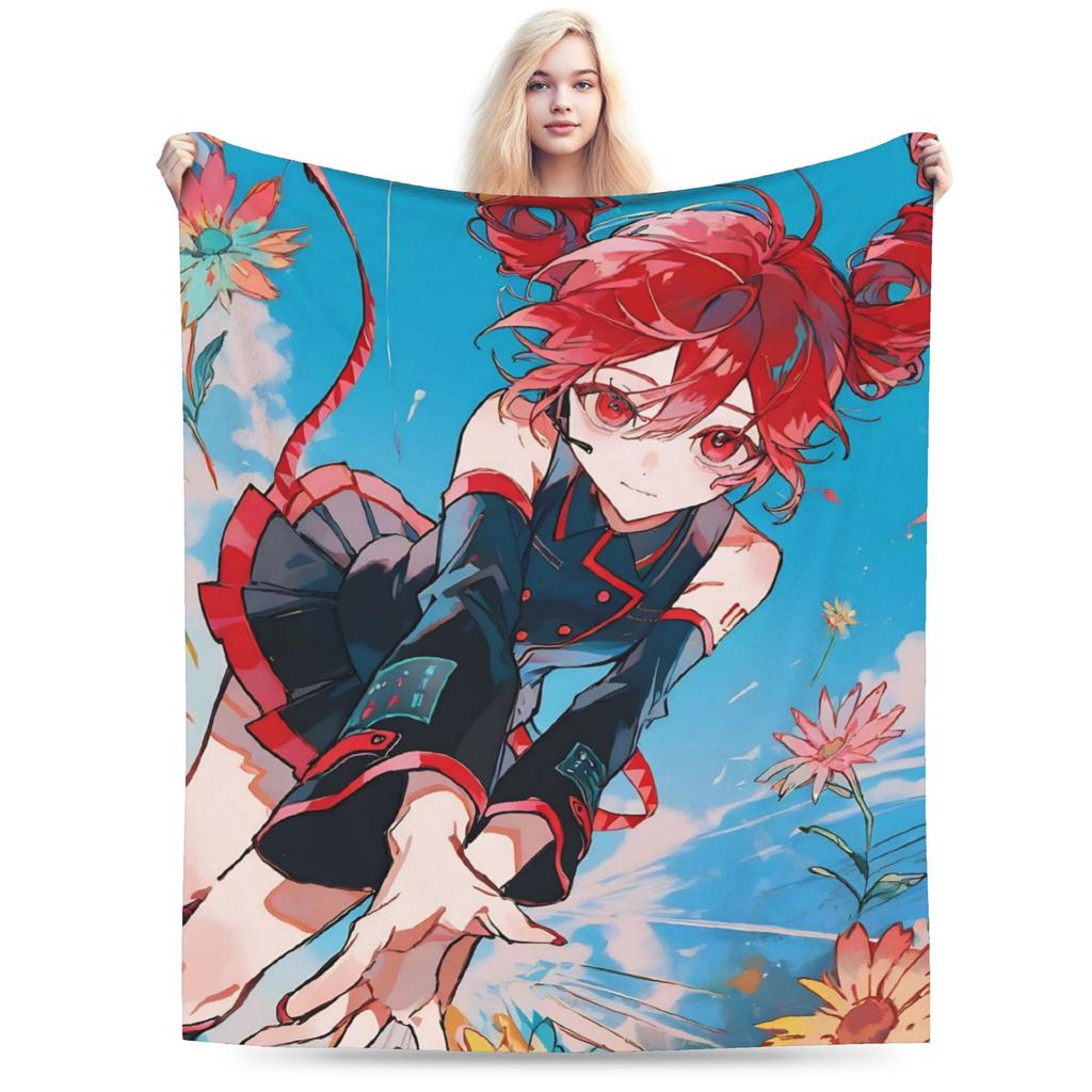 Kasane Teto Velvet Throw Blanket Anime Vtuber Blanket for Sofa Office Warm Plush Thin Quilt