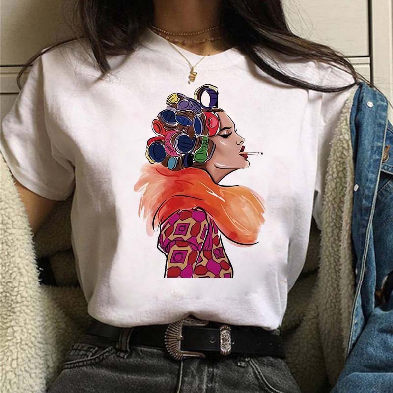 Women T Shirt Fashion Casual Female Print Shirt Loose Women Oneck Tops Harajuku 90s Girls Kawaii T Shirt Korean Style Clothes