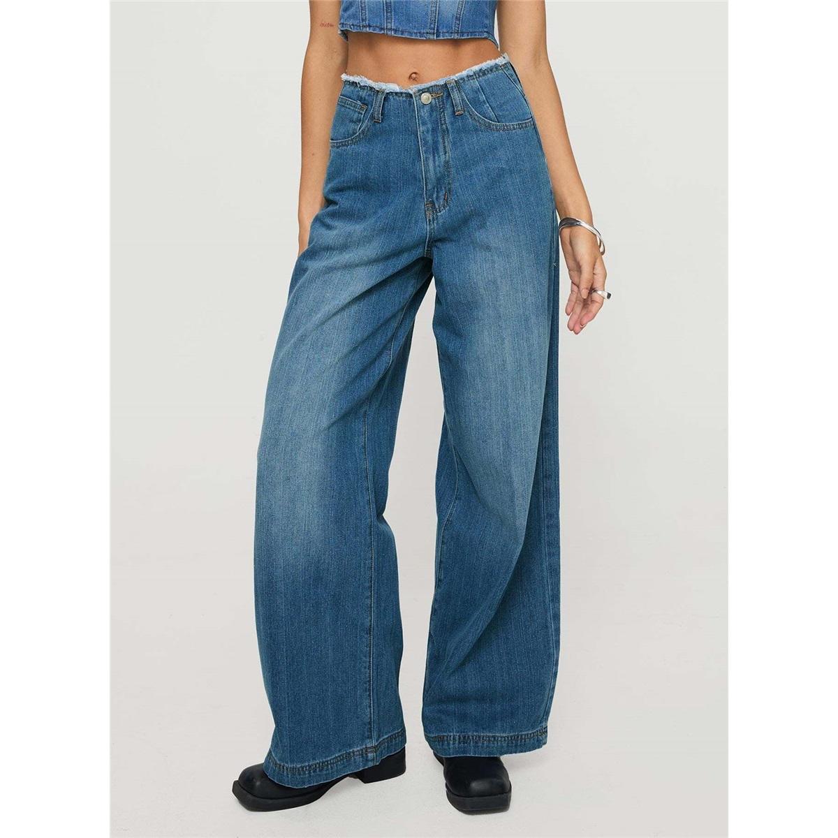 

Stylish American Vintage Wide-leg High-waisted Loose Slim-fitting Straight-cut Street Jeans L синий