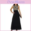 Elegant Women Round Neck Sleeveless Geometric Print Chiffon Dress Long Floor Length Stylish Casual Attire