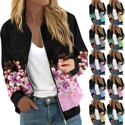 Jaquetas para mulheres manga comprida leve zíper cropped estampa casacos casuais acolchoados com bolsos