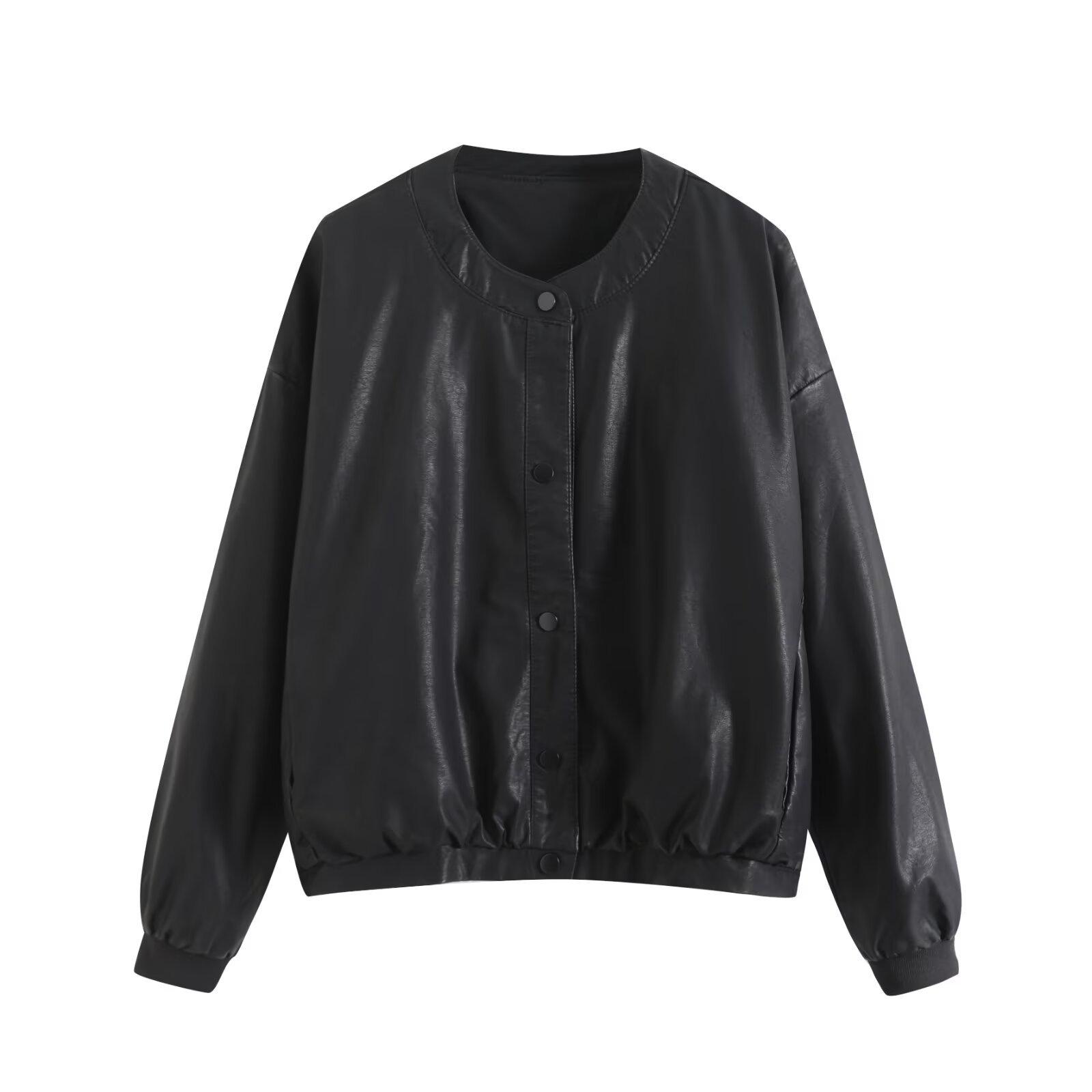 

Женская куртка из искусственной кожи на одной пуговице с длинным рукавом свободного кроя в европейском и американском стиле, осень 2024 One Size чёрный