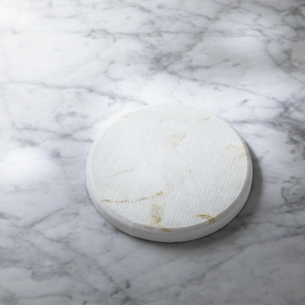 &NE Lava Stone Coasters, Printed White Marble, 9cm Diameter x 1cm Thick, Absorbent, Lava Stone, Asbestos-Free, Quick-Drying, Round, Small, Stylish, 1