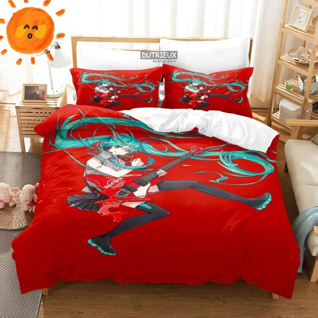 3D Print Japanese Anime Kawaii Hatsune Miku Duvet Cover Bedding Set Queen King Full Size for Holiday Bedroom Teens Women Gift