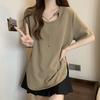 Women Asymmetrical Cut-out T-shirt with Chain Detail Crew Neck Short Sleeve Oversized Loose Fit Solid Color Tee