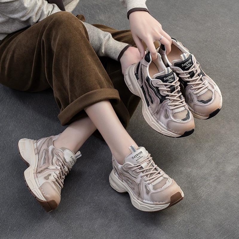 Fashion GKTINOO 2025 Spring Autumn Lace-up Shoes Women Sneakers Genuine Leather Thick Soled Handmade Comfortable Retro Platform Sneakers