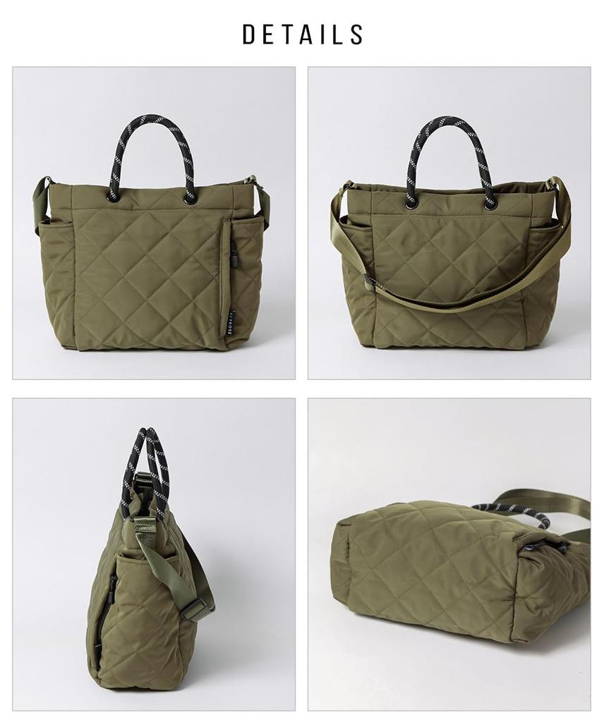 Grey Tote Bag for Large Shoulder [Altro Rose] Women, Capacity, 2-Way, Bag, Handbag, Over-the-Shoulder, Zippered, Lightweight, Quilted, Mother's Bag,