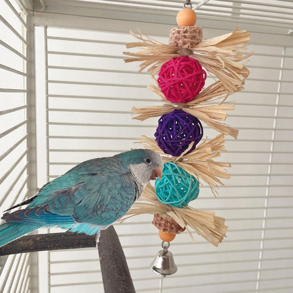 Pet Bird Chew Toy Natural Colorful Rattan Balls for Cockatiel Conure Cockatoos Teeth Grinding Toy for Cage