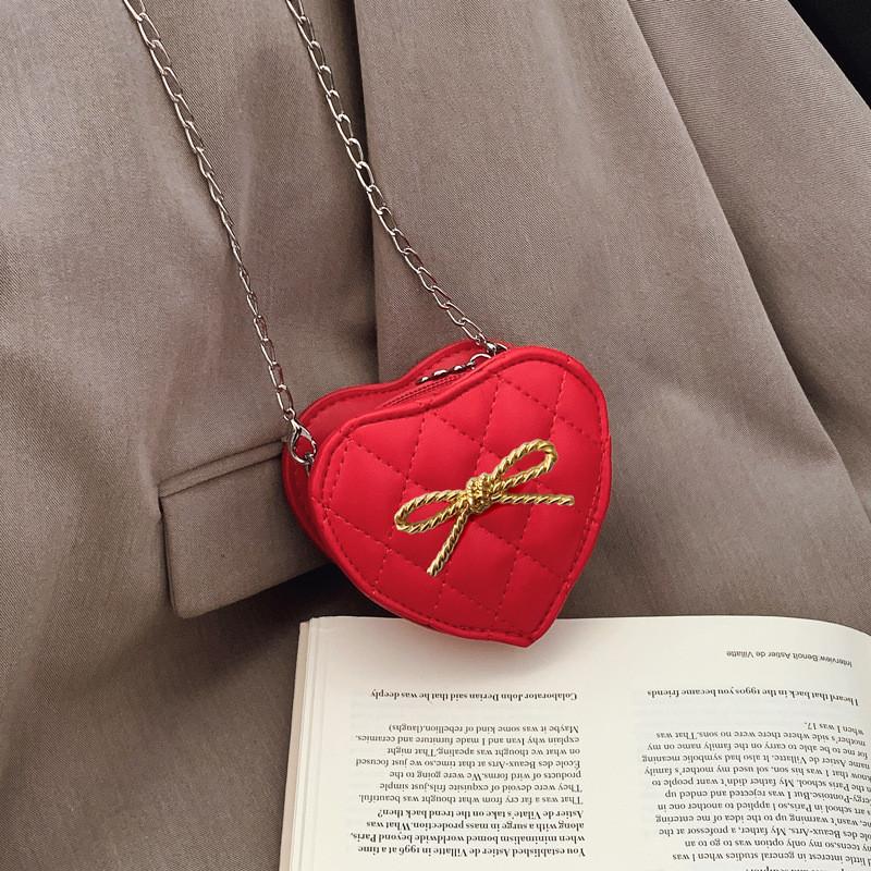 Solid Shape Love Color Bow Chain Shoulder Bag Children Outdoor Bag Crossbody