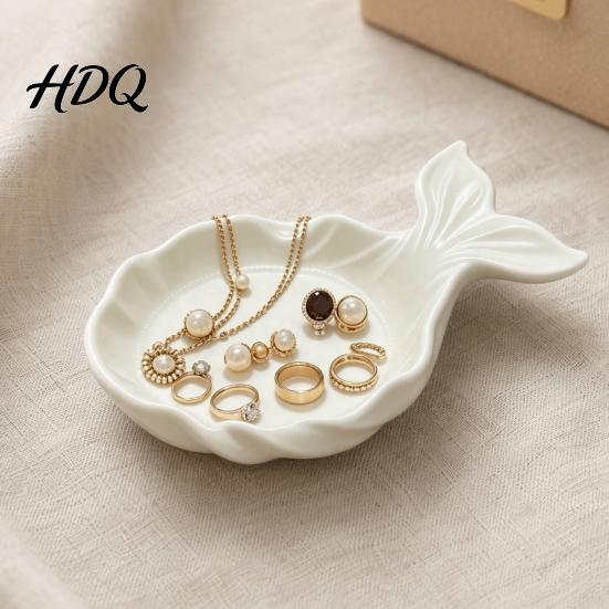 Compact Jewelry Storage Box 3D Printed Fish Shape Tray Girlish Decorative Trinket