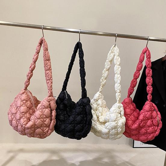 Women Quilted Tote Bag Solid Color Large Capacity Soft Puffer Handbag Portable Lightweight Crossbody Bag
