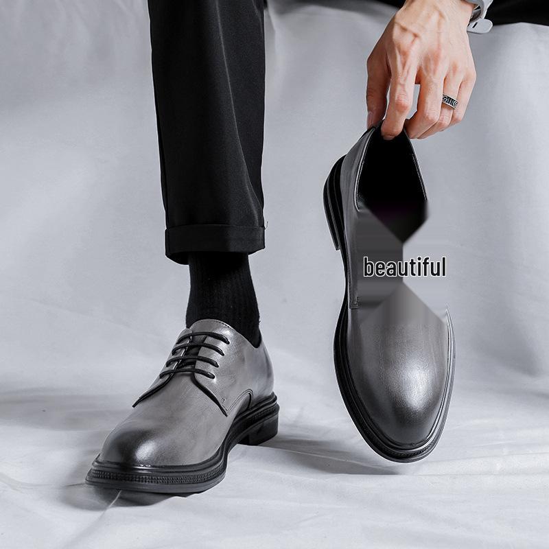 

Men s Black Pointed Toe Leather Shoes - British Style, Formal Business, Casual, Height Increasing, Ideal for Autumn and Weddings. 37