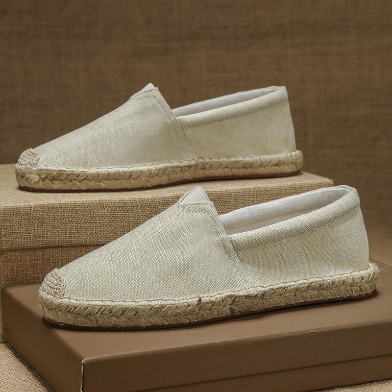 Old Beijing cloth shoes men's summer breathable thin linen straw woven fisherman shoes men's driving lazy shoes