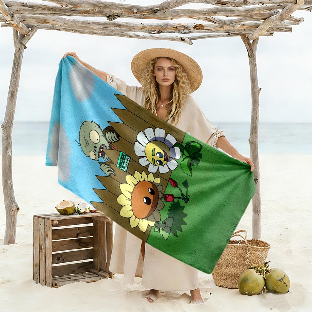 Plants Vs. Zombies Beach Towel Quick-Dry Soft Microfiber Comfortable Lightweight Perfect for Traveling Yoga Camping and Swimming