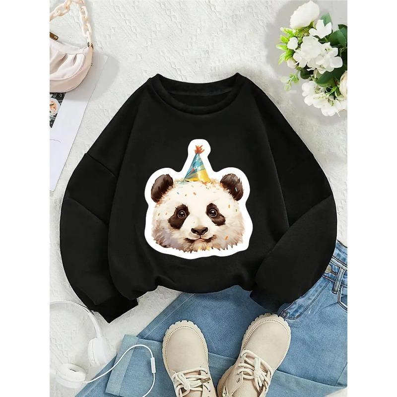 European sizes Crewneck Sweatshirt for Kids Featuring a Panda Wearing a Party Hat And Surrounded by Confetti. Perfect for Sports And Casual Outings