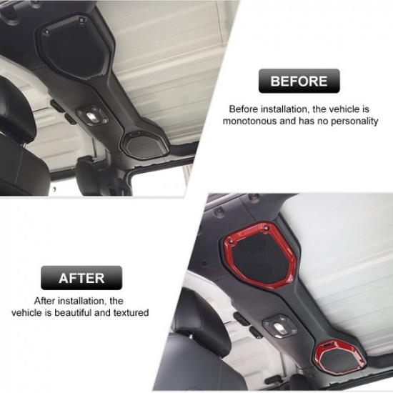Red For Jeep Wrangler JL 18+ Inner Top Roof Audio Speaker Ring Frame Cover Trim