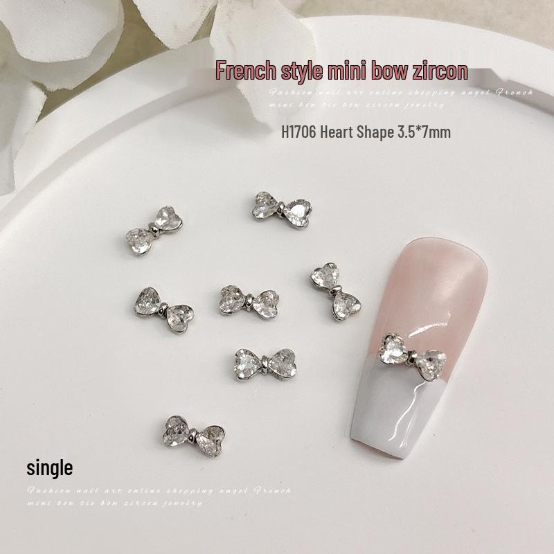 French Zircon Mini Bow Nail Art Accessories - Super Shiny 3D Silver Bow Rhinestones