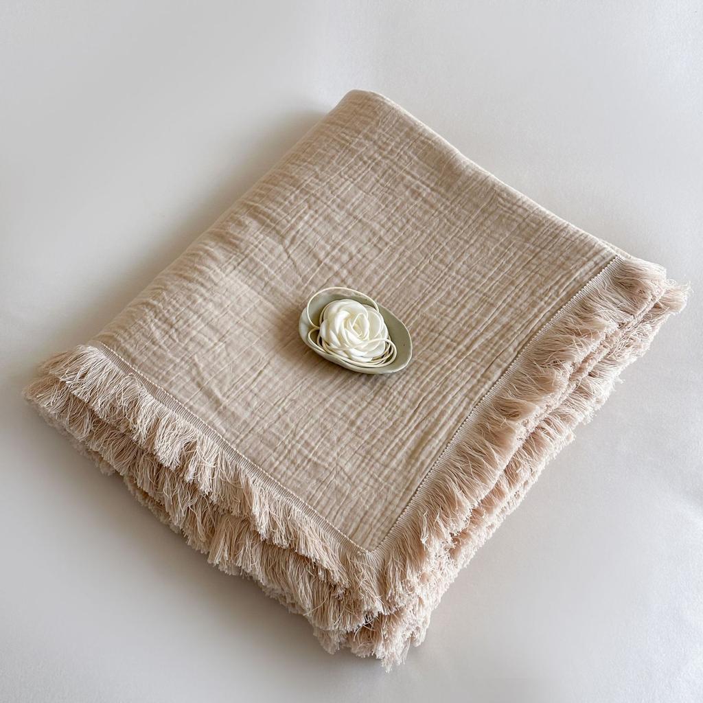 New Cotton Blanket Four-Layer Yarn Tassel Multi-Functional Blanket Solid Color Soft Comfortable Skin-Friendly For Napping