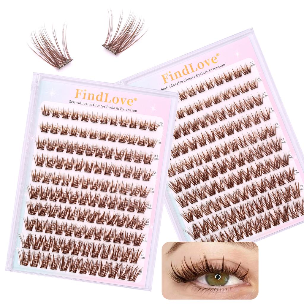Brown Lashes New Type 10 Rows Glue Free Lashes Easy Application Eyelashes Reusable Lash Clusters with No Glue Needed