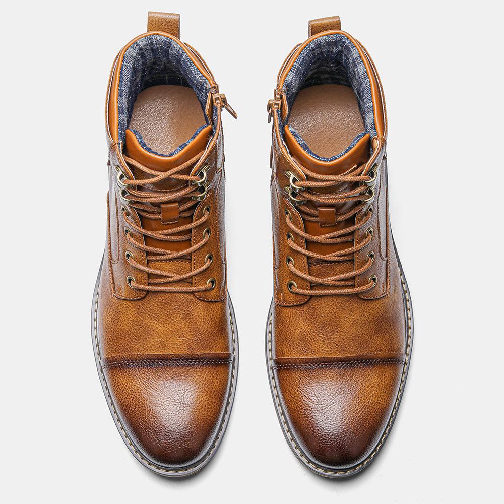 Plus Size Men's High-Top Leather Workwear Ankle Boots - US Size Fashion Martin Boots