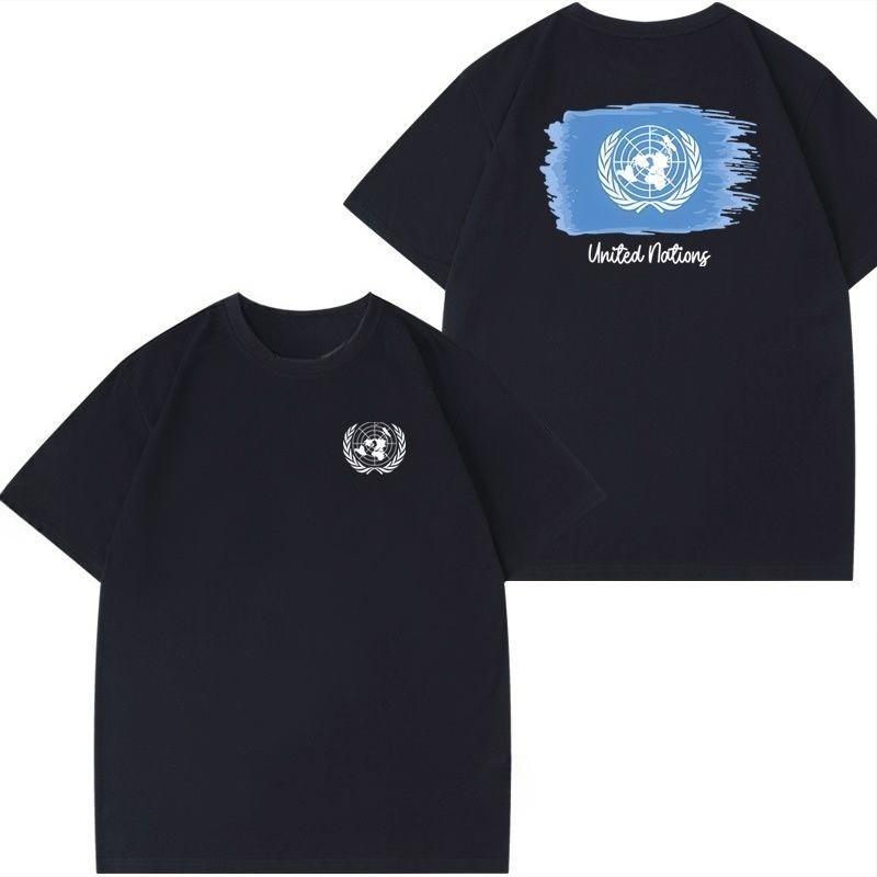 Trend United Nations Same Badge Custom Peacekeeping Rescue Suit Shortsleeved Tshirt Mens and Women Pure Summer Clothes Trend
