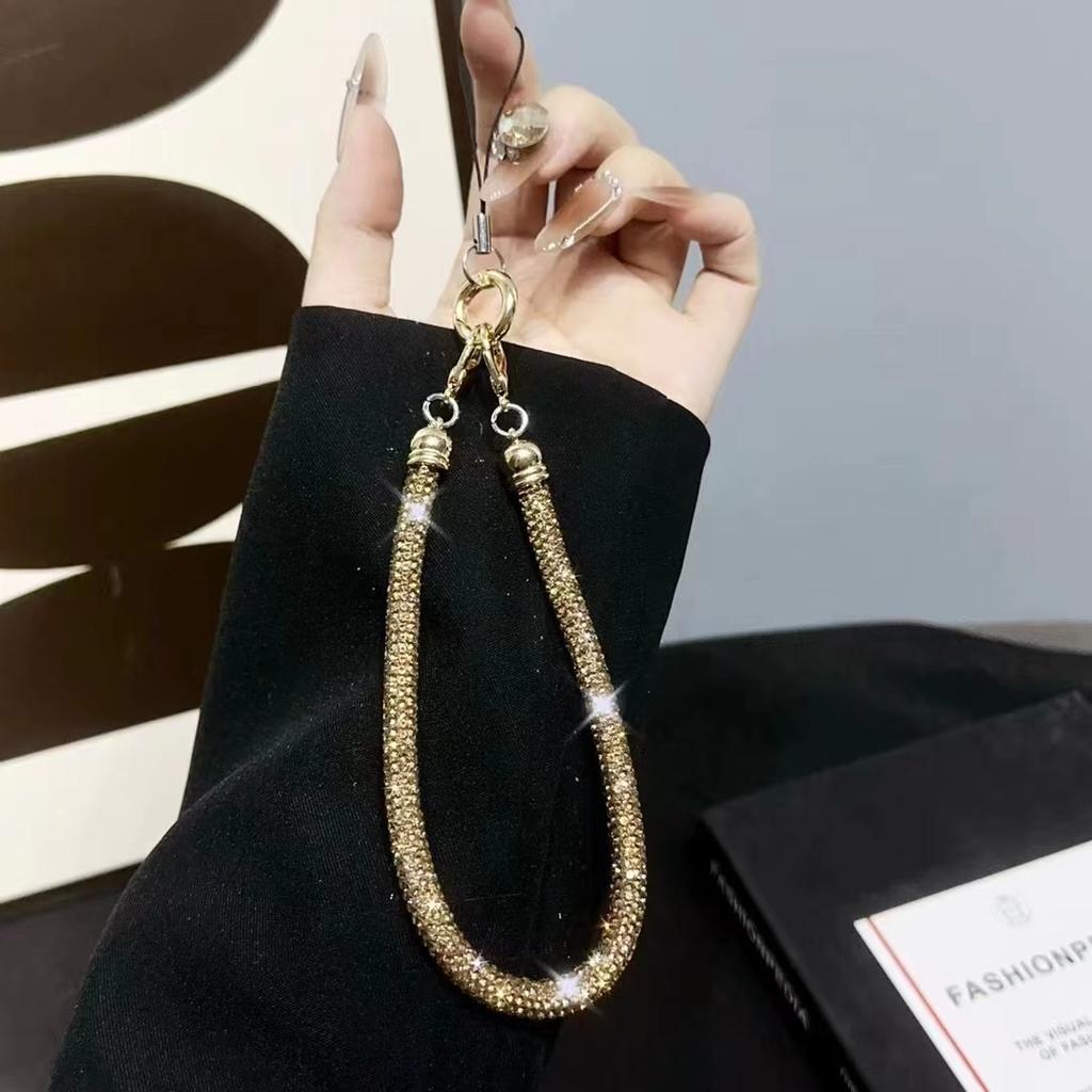 Short Strap Phone Lanyard Chain Plastic Full Diamond Shining Anti-lost Universal Clip Bag Rope for All Phone Case Cover