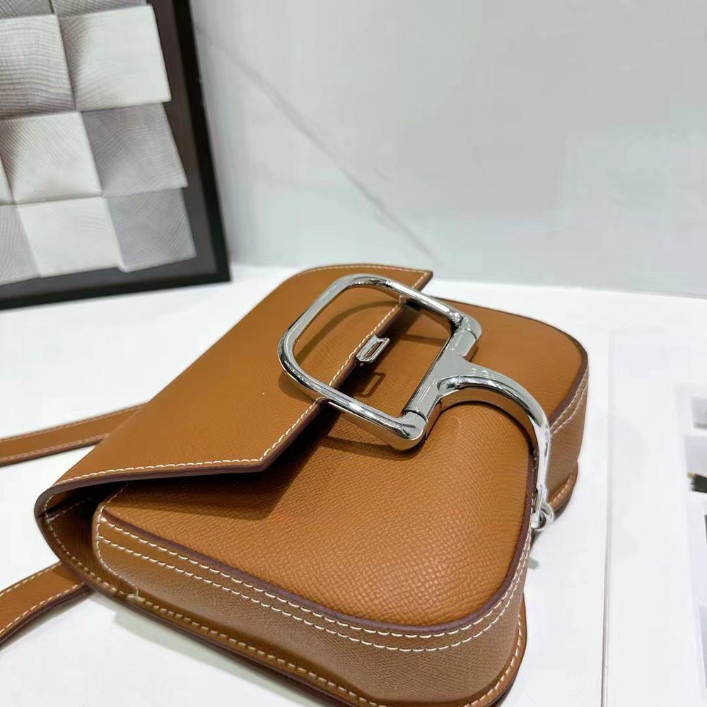 Della 2024 Palm Pattern Cowhide Messenger Bag with Silver Buckle