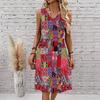 Plus Size V Neck Sleeveless Dress Chinese Ink Lotus Print For Garden Sightseeing Trip