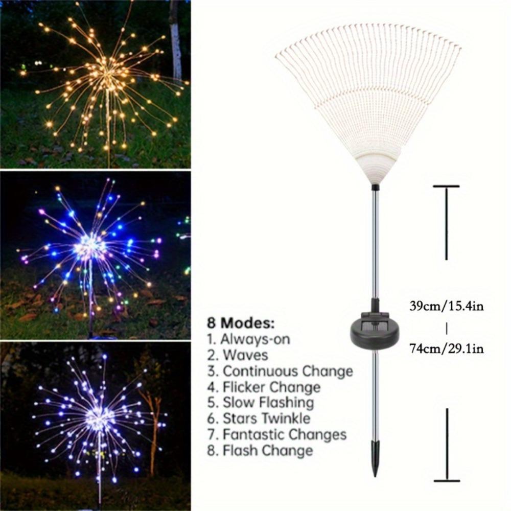 Solar Garden Firework Lights Outdoor Waterproof 8modes Sparklers Solar Lamp For Outside Backyard Yard Pathway Decoration