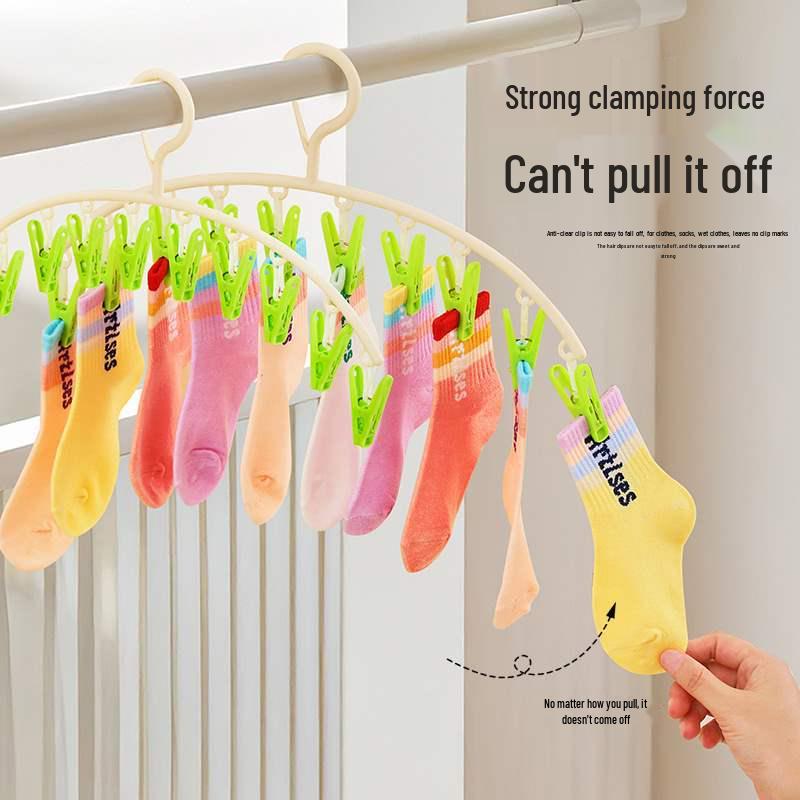 Home Balcony Multi-Clip Sock & Clothes Drying Rack for Dorms