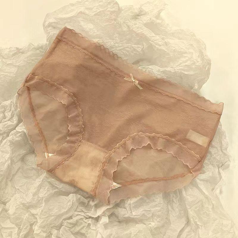 Women's Thin Lace Briefs Seamless Mid-Rise Summer-Ready Cool-Touch Skin-Like Fit Body-Hugging 100% Cotton Gusset Seductive Teenage-Style Panties