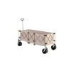 Chariot télescopique pliable, équipé de grands pneus tout-terrain adaptés aux plages de sable et d'un porte-boissons. Couleur beige.