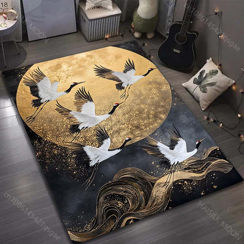 Weißer Reiher Pioniere Japanischer Kunstdruck Teppich für Schlafzimmer Wohnzimmer Bettseite Sofa Bodenmatte Moderne Heimdeko Bereichsteppich