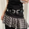 Retro Gothic Double Buckles Belt Rivets Studded Retro Punk Style PU Leather For Women