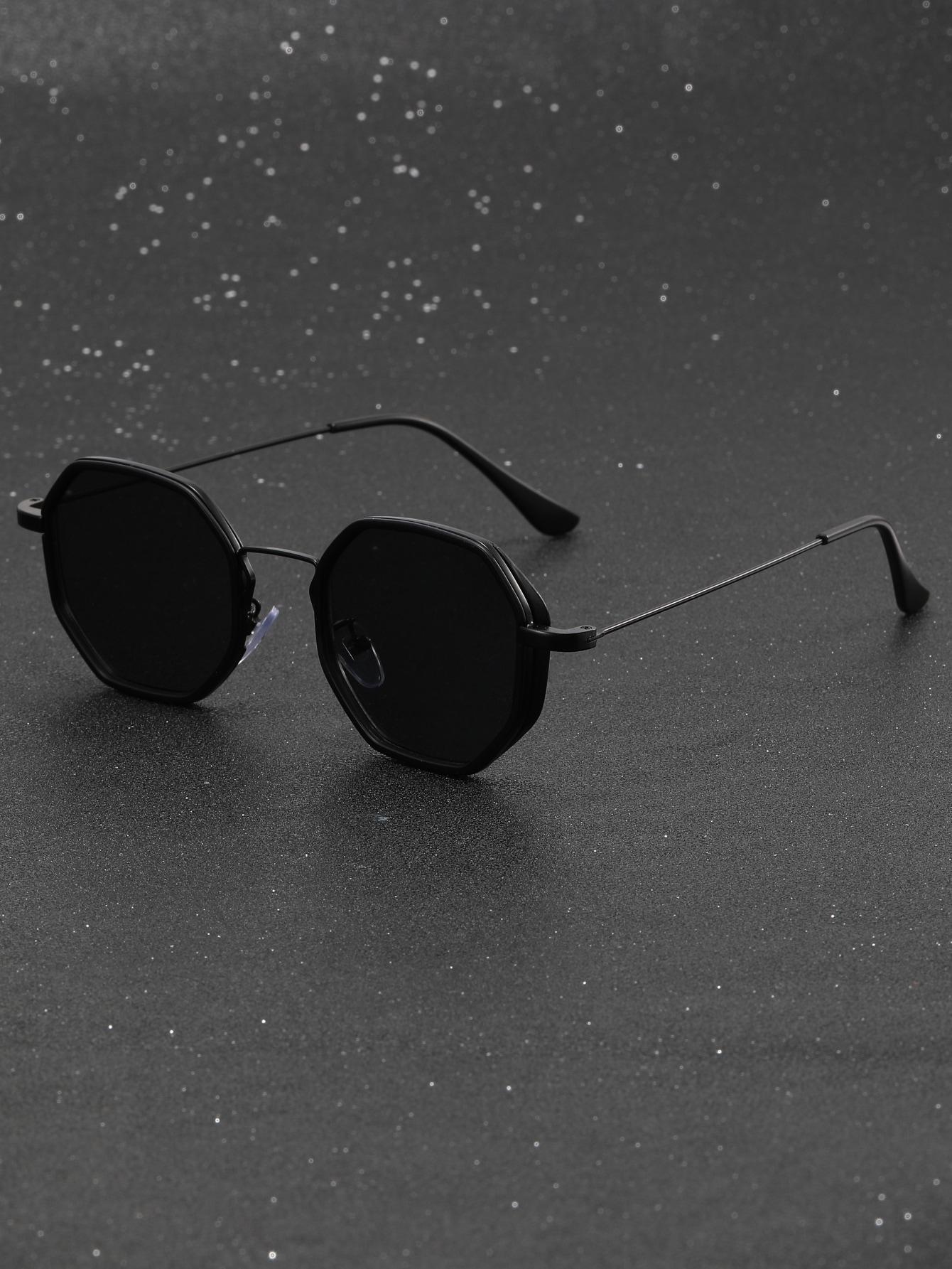 

1 pair of men s metal geometric mixed-frame thin sunglasses чёрный
