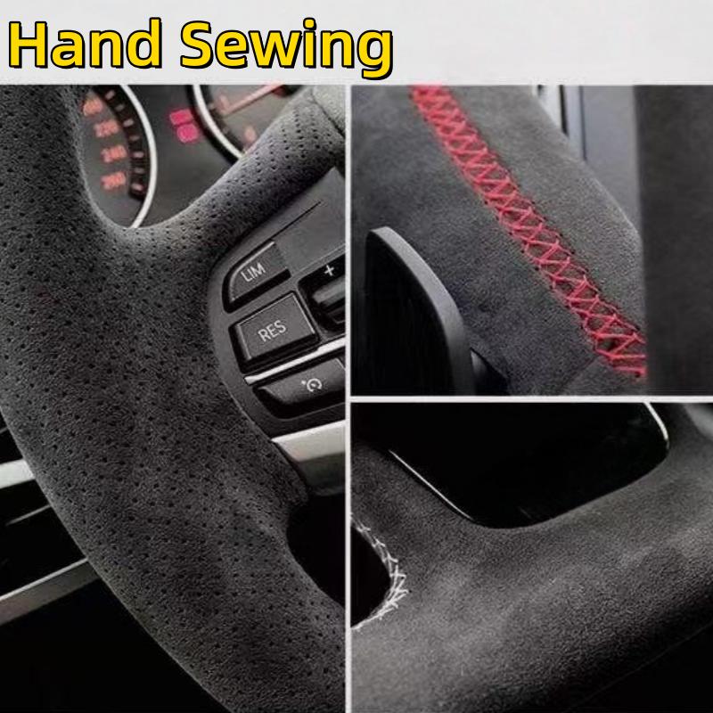 DIY Weiches Schwarzes Wildleder 1er Serie F20 F21 M135i M140i M235i M240i X1 F48 X2 F39 X3 F25 Auto Lenkradabdeckung Für BMW (M-Sport)