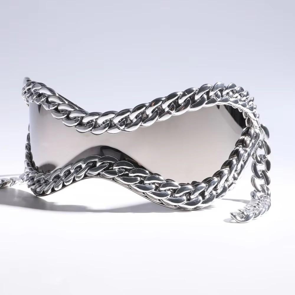 Luxury Metal Chain Sunglasses Women Large Frame Cool Style Fashionable All Matching Accessories