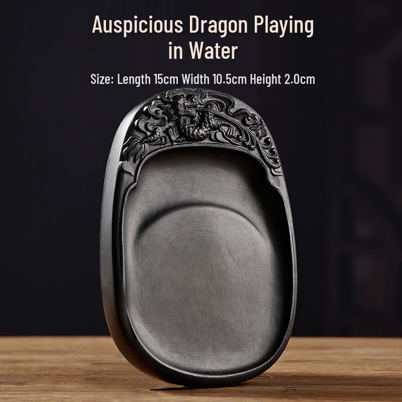 Chengni Inkstone Calligraphy Set: Natural Raw Stone Ink Stick, Duan & She Inkstones, Calligraphy Brush, and Ink Block for Grinding.