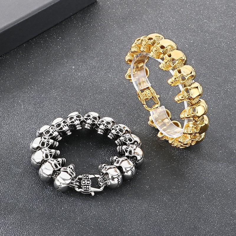 Hip Hop Edelstahl Totenkopf Schweres Armband Herren Gothic Glänzend Großer Totenkopf Accessoires 24mm Massiv Personalisierter Schmuck Geschenk