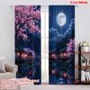 2D Flat Printing 2pcs Romantic Summer Window Curtains Cherry Blossom Moonlit Night Polyester Without Electricity Festive Holiday