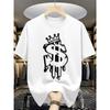 European Sizes Men's Retro Hip Hop T-Shirt - White Round Neck Streetwear Tee with Geometric Patterns & Hip Hop Patch