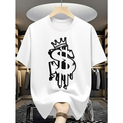 Taglie Europee T-shirt Hip Hop Retrò da Uomo - Bianca Girocollo Streetwear con Motivi Geometrici e Toppa Hip Hop