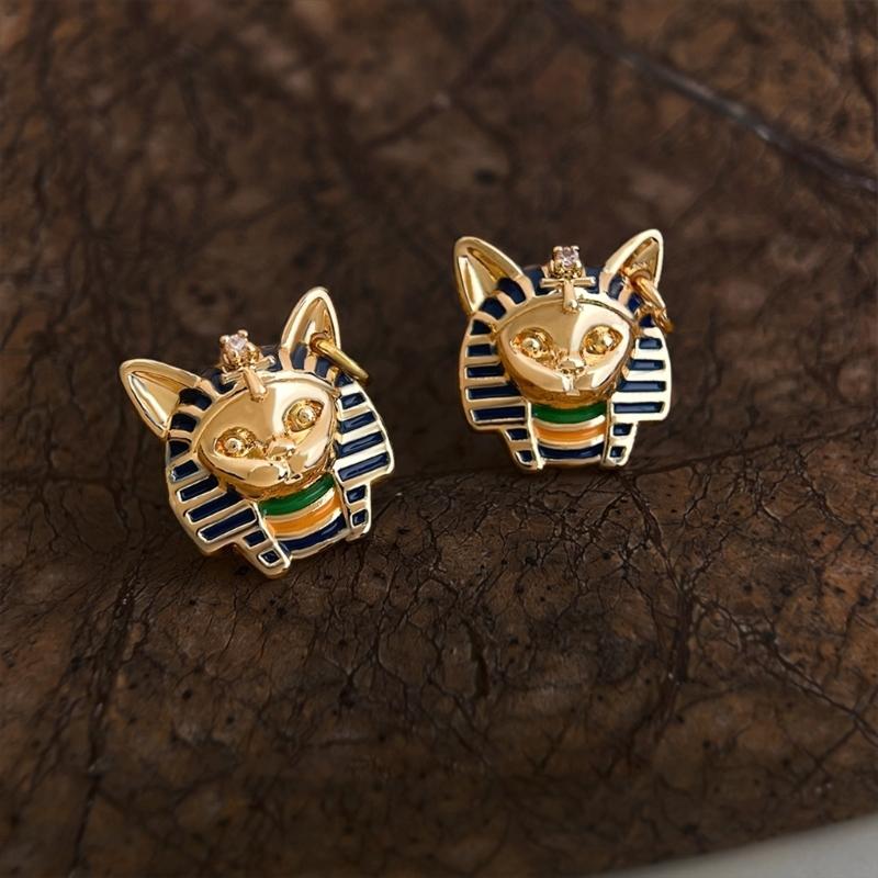 Art Cultural Enamel Paint Earrings Egyptian Design Gold Plated Ear Accessories for Daily Wear and Special Event