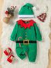 2025 Herbst/Winter Neugeborenen Weihnachtsbodysuit & Mützen-Set - Langarm-Strampler für Babys