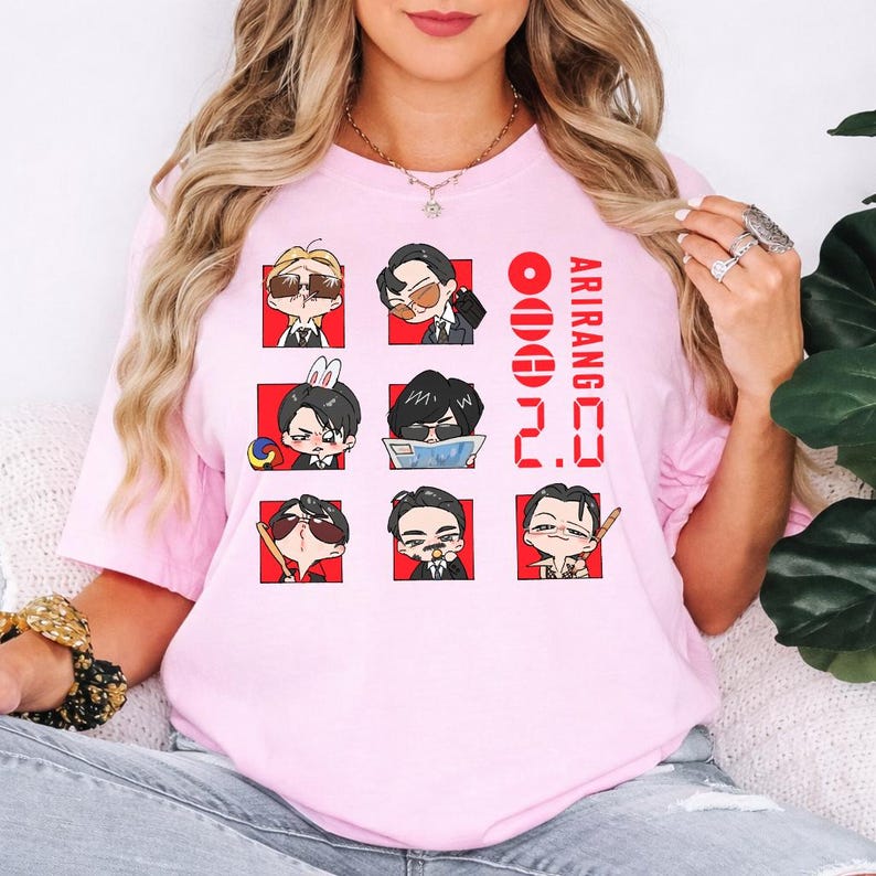 Modna koszulka męska i damska na lato 2026, Vintage Top, Koszulka BTS 2.0 Arirang, Koszulka z grafiką grupy Chibi na trasę BTS 2026, Koszulka inspirowana fanami