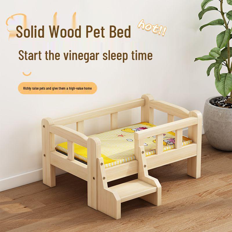 Teddy Cat & Dog Bed: Medium-Sized Solid Wood Pet House with Detachable Floor