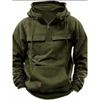 Men's Hooded Solid Color Multi-Pocket Leather Patch Sweatshirt - European & American Style, Spring/Fall Collection.
